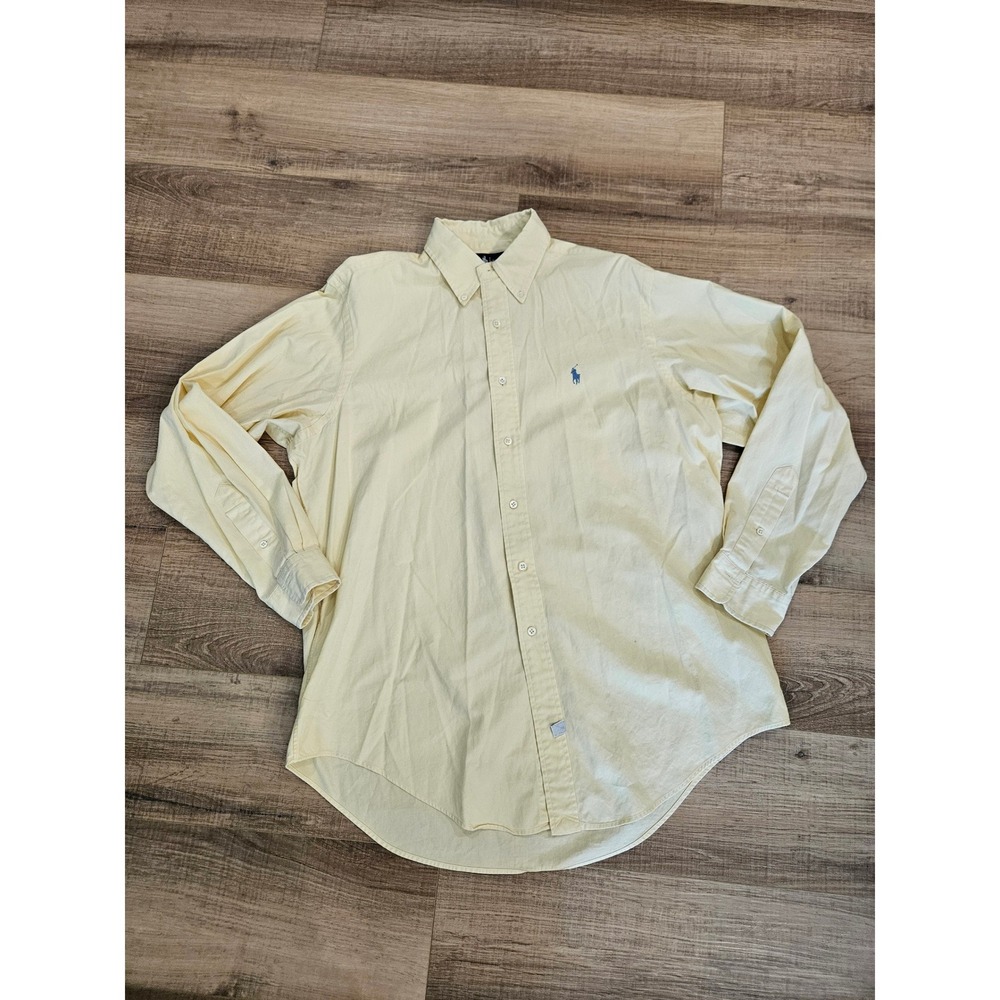 Ralph Lauren Shirt Mens L Butter Yellow Oxford Button Down Blue Pony 100% Cotton